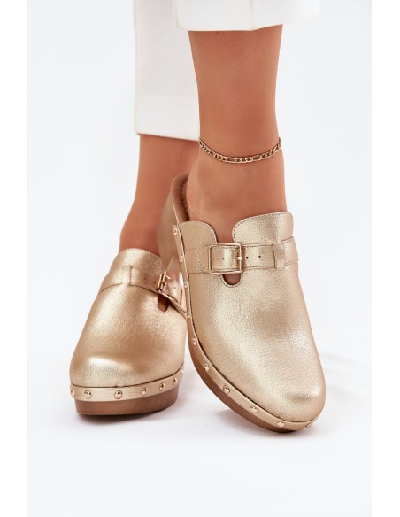 Women's Heeled Sandals With Buckle Gold Veldexina