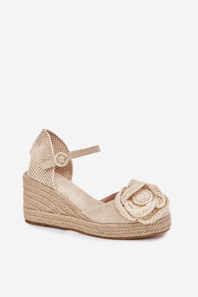 Women's Wedge Sandals With Braiding And Crocheted Flower Beige Ismilea 2