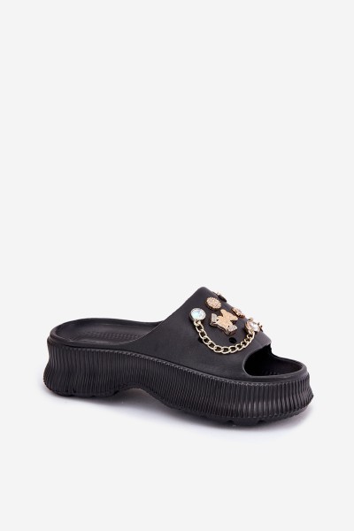 Foam Women's Slippers With Golden Accessories Black Hortiana 2
