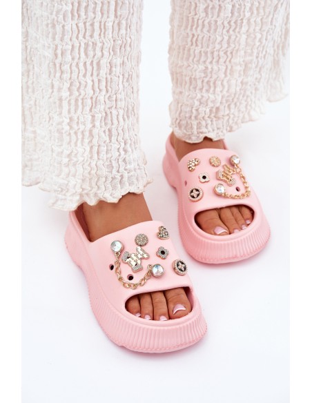 Foam Women's Slippers With Golden Rings Pink Hortiana