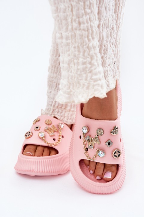Foam Women's Slippers With Golden Rings Pink Hortiana