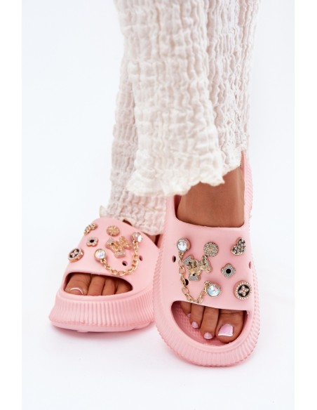Foam Women's Slippers With Golden Rings Pink Hortiana