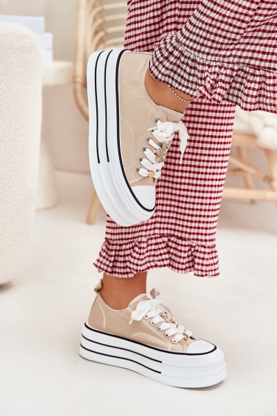 Moteriški sportbačiai ant platformos su auksinėmis dekoracijomis smėlio spalvos Fiorina