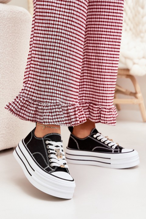 Moteriški platforminiai sportbačiai su auksiniais smeigtukais, juodi Fiorina