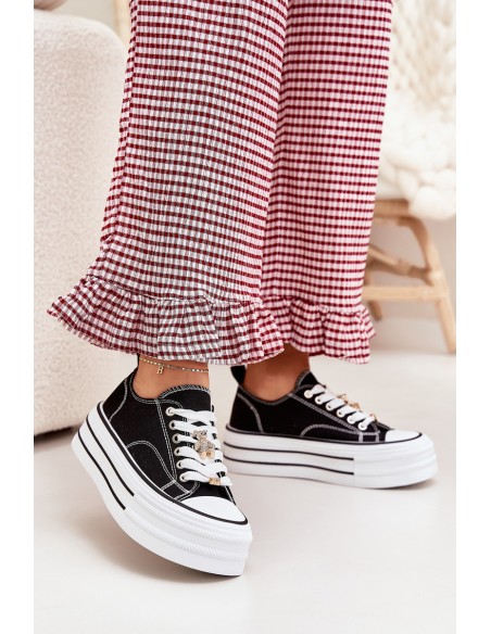 Women's Platform Sneakers With Golden Pins Black Fiorina