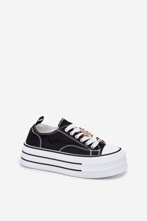Women's Platform Sneakers With Golden Pins Black Fiorina