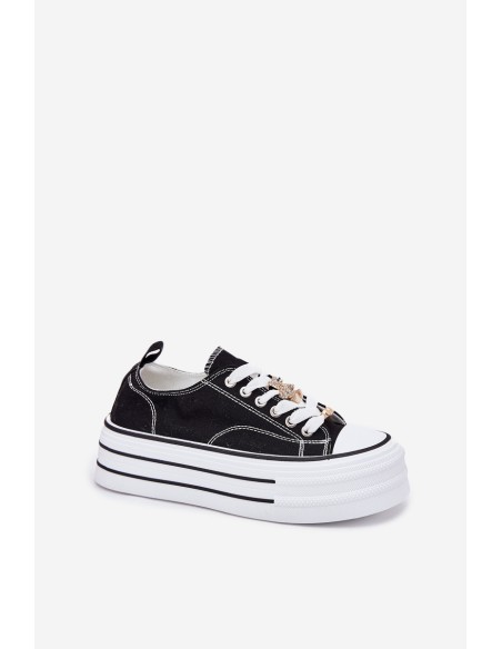 Women's Platform Sneakers With Golden Pins Black Fiorina