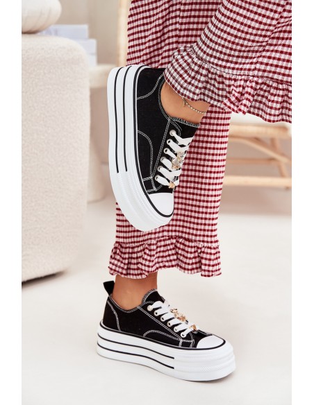 Women's Platform Sneakers With Golden Pins Black Fiorina