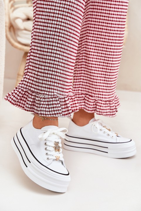 Moteriški platforminiai sportbačiai su auksiniais akcentais, balti Fiorina