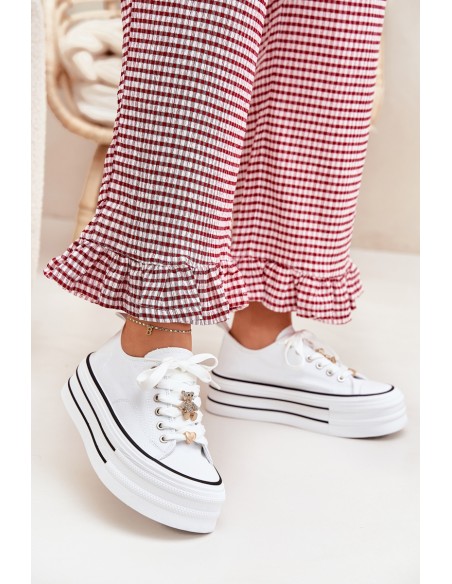 Women's Platform Sneakers With Golden Accents White Fiorina