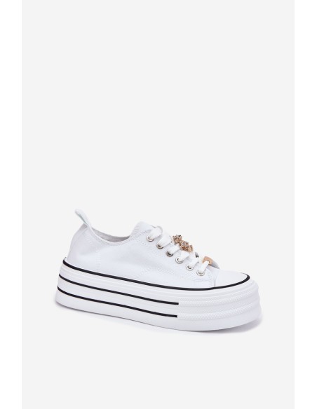 Women's Platform Sneakers With Golden Accents White Fiorina