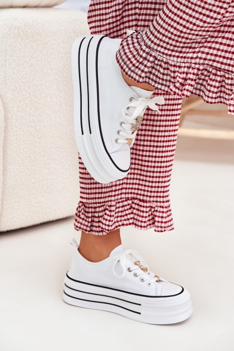 Moteriški platforminiai sportbačiai su auksiniais akcentais, balti Fiorina