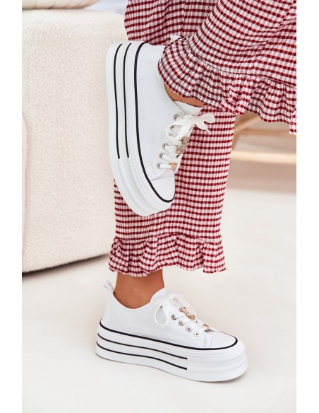 Women's Platform Sneakers With Golden Accents White Fiorina