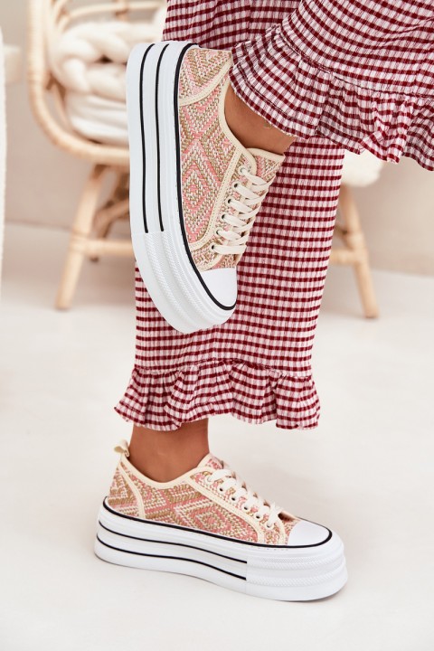 Žemi moteriški sportbačiai ant platformos rožinės spalvos Melina