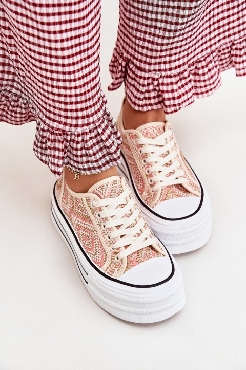 Žemi moteriški sportbačiai ant platformos rožinės spalvos Melina