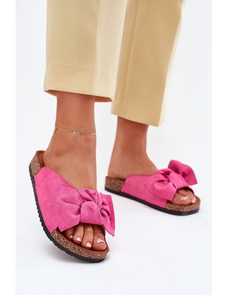 Women's Cork Sole Slippers With Bow Fuchsia Seressa