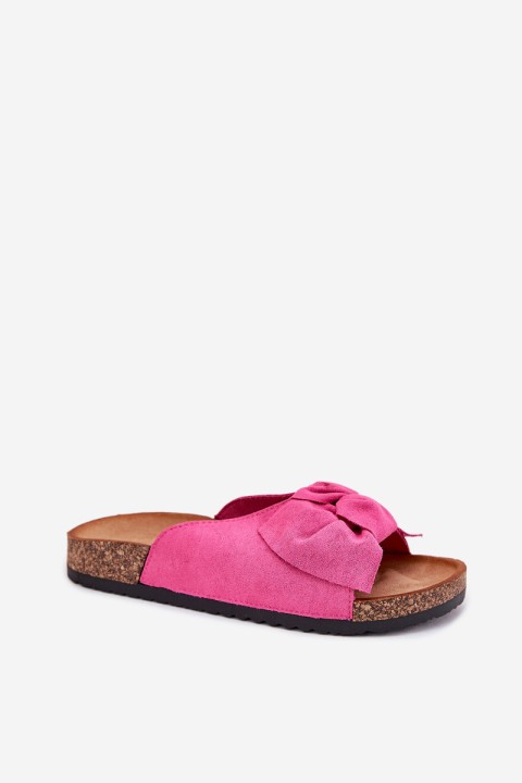 Women's Cork Sole Slippers With Bow Fuchsia Seressa