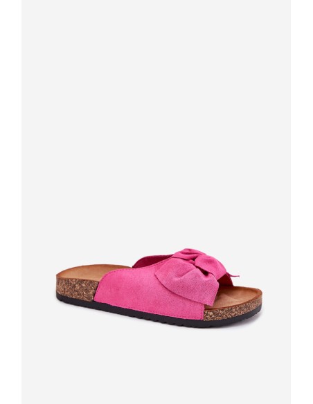 Women's Cork Sole Slippers With Bow Fuchsia Seressa