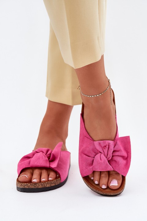 Women's Cork Sole Slippers With Bow Fuchsia Seressa