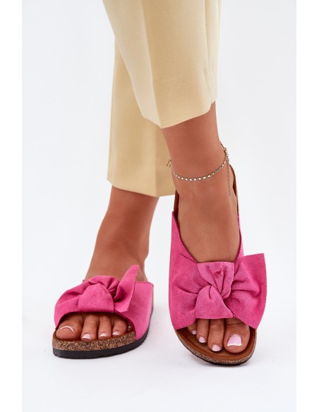 Women's Cork Sole Slippers With Bow Fuchsia Seressa
