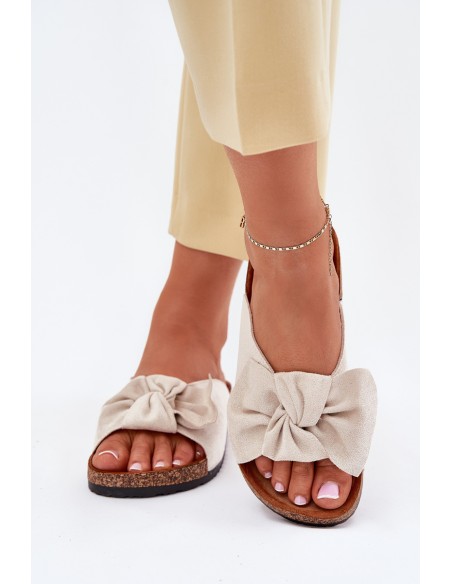 Women's sandals on cork sole with bow beige Seressa
