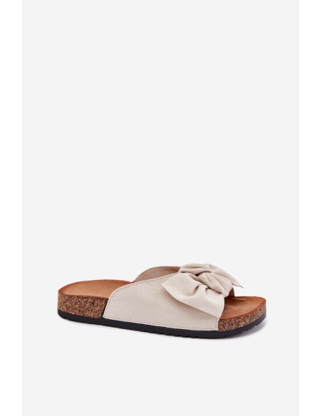 Women's sandals on cork sole with bow beige Seressa