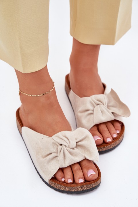Women's sandals on cork sole with bow beige Seressa