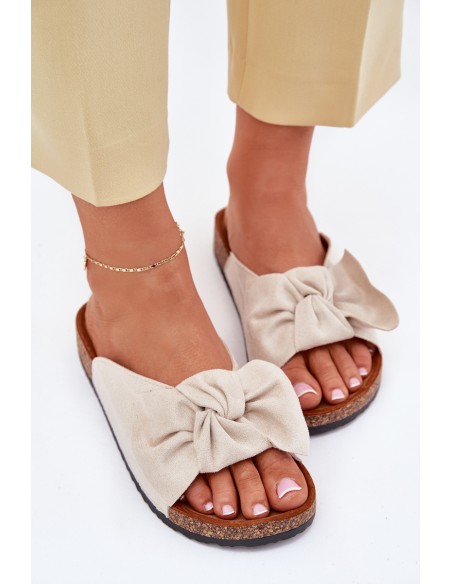 Women's sandals on cork sole with bow beige Seressa