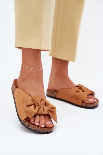Women's Cork Sole Slippers With Bow Camel Seressa