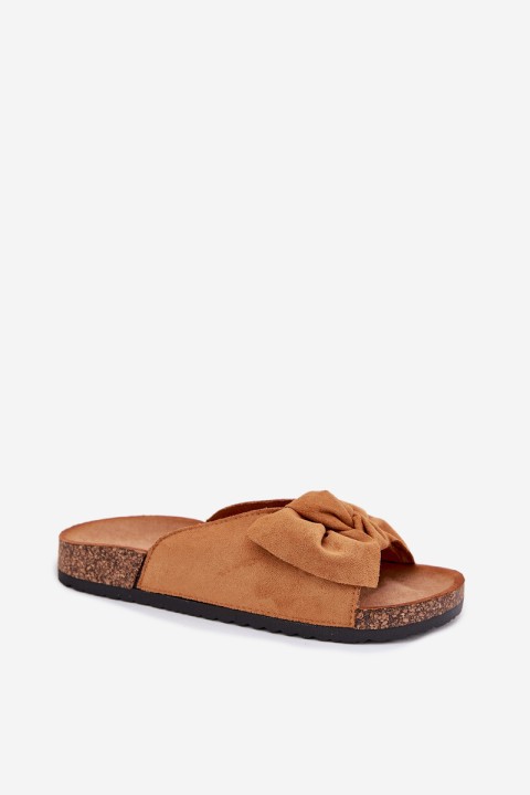 Women's Cork Sole Slippers With Bow Camel Seressa