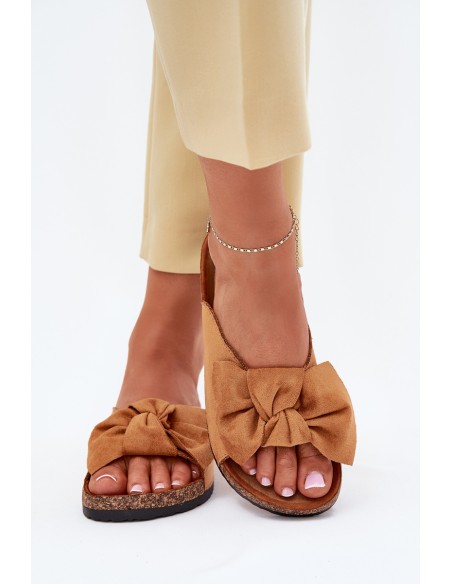 Women's Cork Sole Slippers With Bow Camel Seressa
