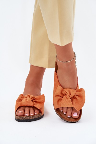 Women's Cork Sole Slippers With Bow Orange Seressa