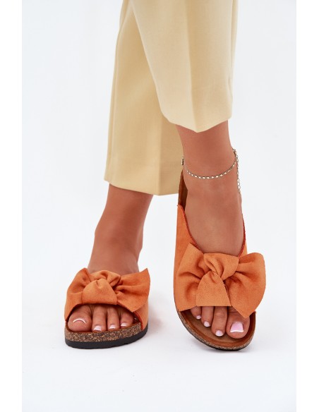 Women's Cork Sole Slippers With Bow Orange Seressa