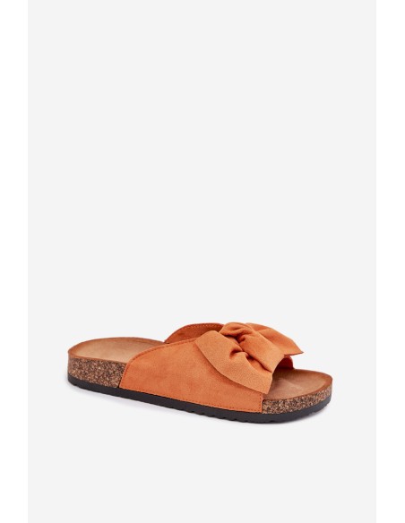 Women's Cork Sole Slippers With Bow Orange Seressa