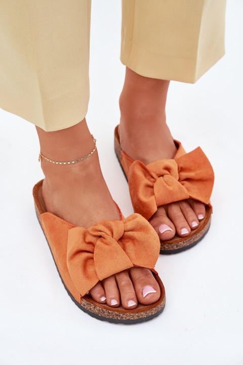 Women's Cork Sole Slippers With Bow Orange Seressa