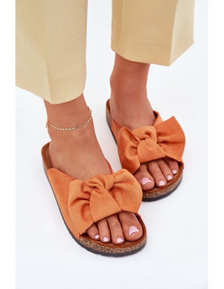 Women's Cork Sole Slippers With Bow Orange Seressa