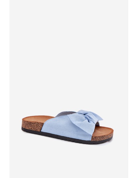 Women's Cork Sole Slippers With Bow Blue Seressa