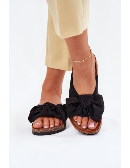 Women's Cork Sole Sandals With Bow Black Seressa