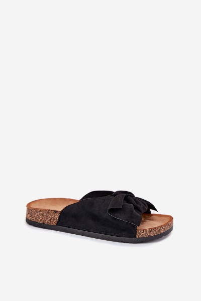 Women's Cork Sole Sandals With Bow Black Seressa 2