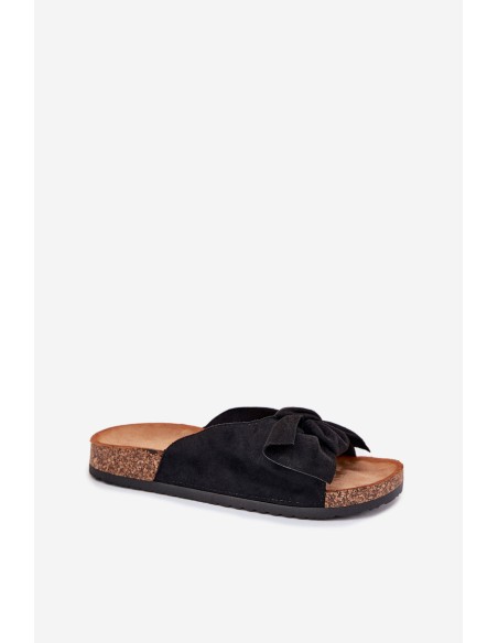 Women's Cork Sole Sandals With Bow Black Seressa