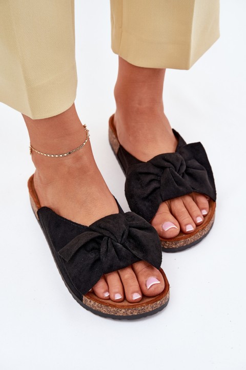 Women's Cork Sole Sandals With Bow Black Seressa