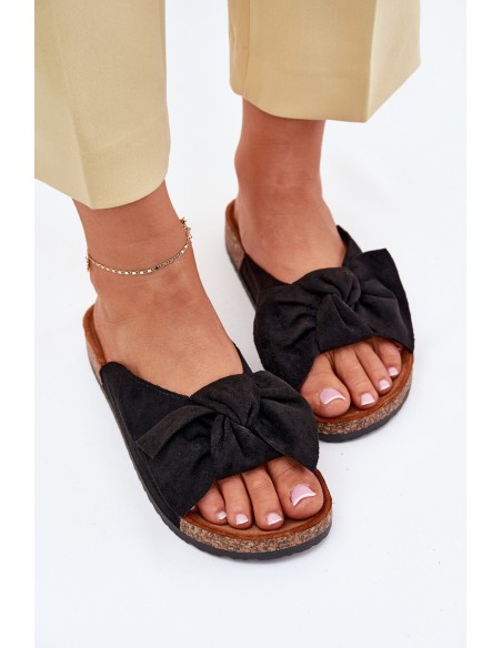 Women's Cork Sole Sandals With Bow Black Seressa