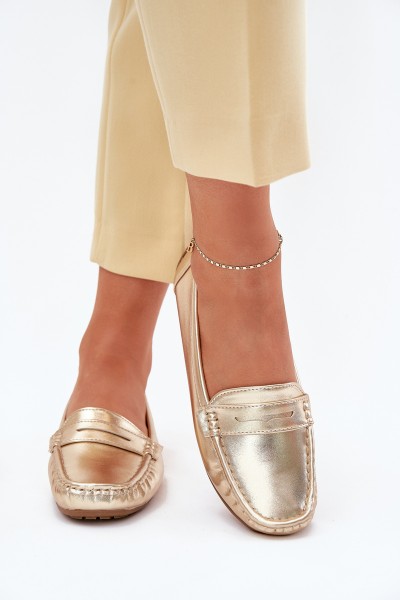 Ladies Eco Leather Moccasins Gold Lenvie