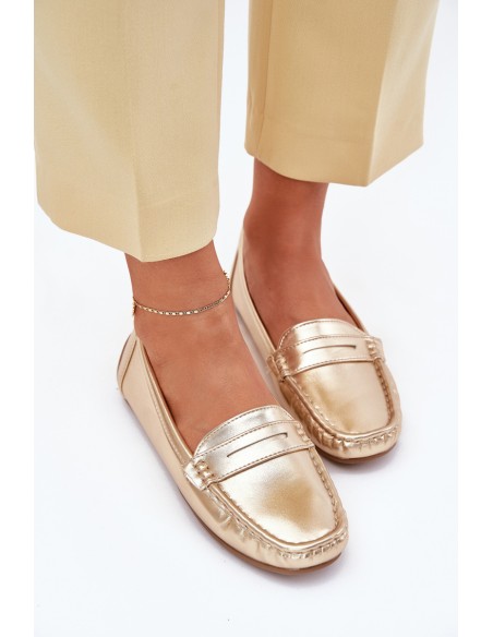 Ladies Eco Leather Moccasins Gold Lenvie