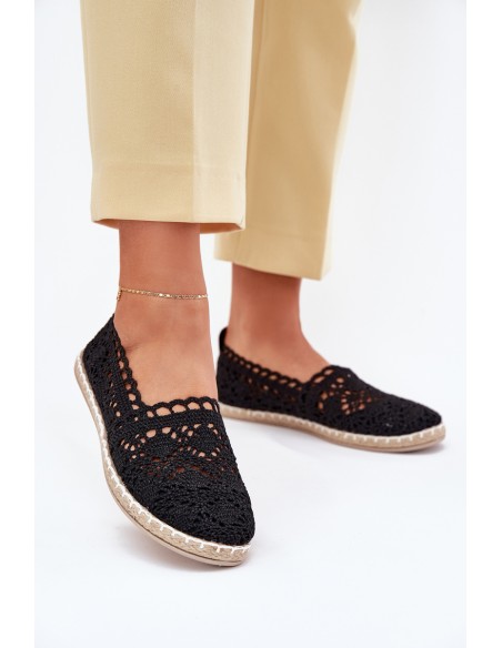 Nėriniuotos moteriškos espadrilės su gobtuvu, juodos spalvos, Adelira