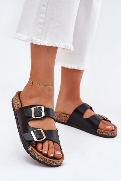 Women's sandals with buckles made of eco leather black Iskira