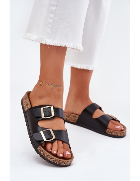 Women's sandals with buckles made of eco leather black Iskira