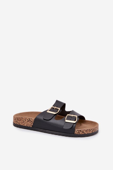 Women's sandals with buckles made of eco leather black Iskira