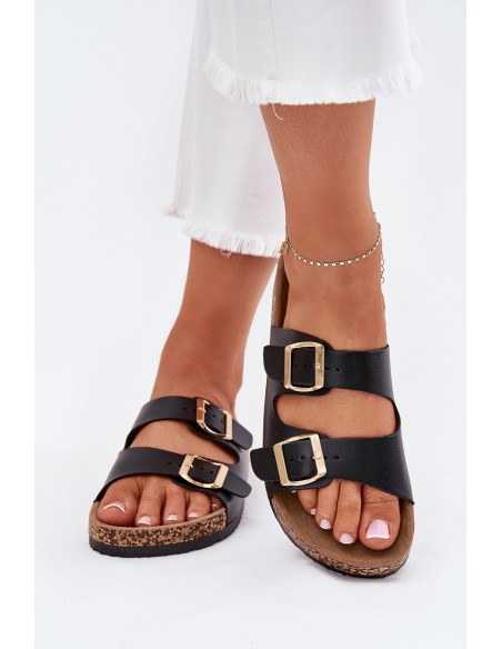 Women's sandals with buckles made of eco leather black Iskira