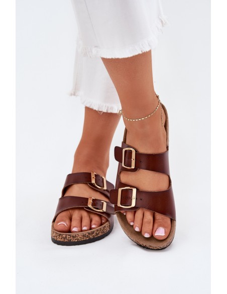 Women's Slippers With Buckles Made Of Eco Leather Brown Iskira